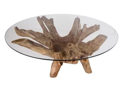 Mesa de centro redonda AMAZONAS de teca y cristal Ø110 cm
