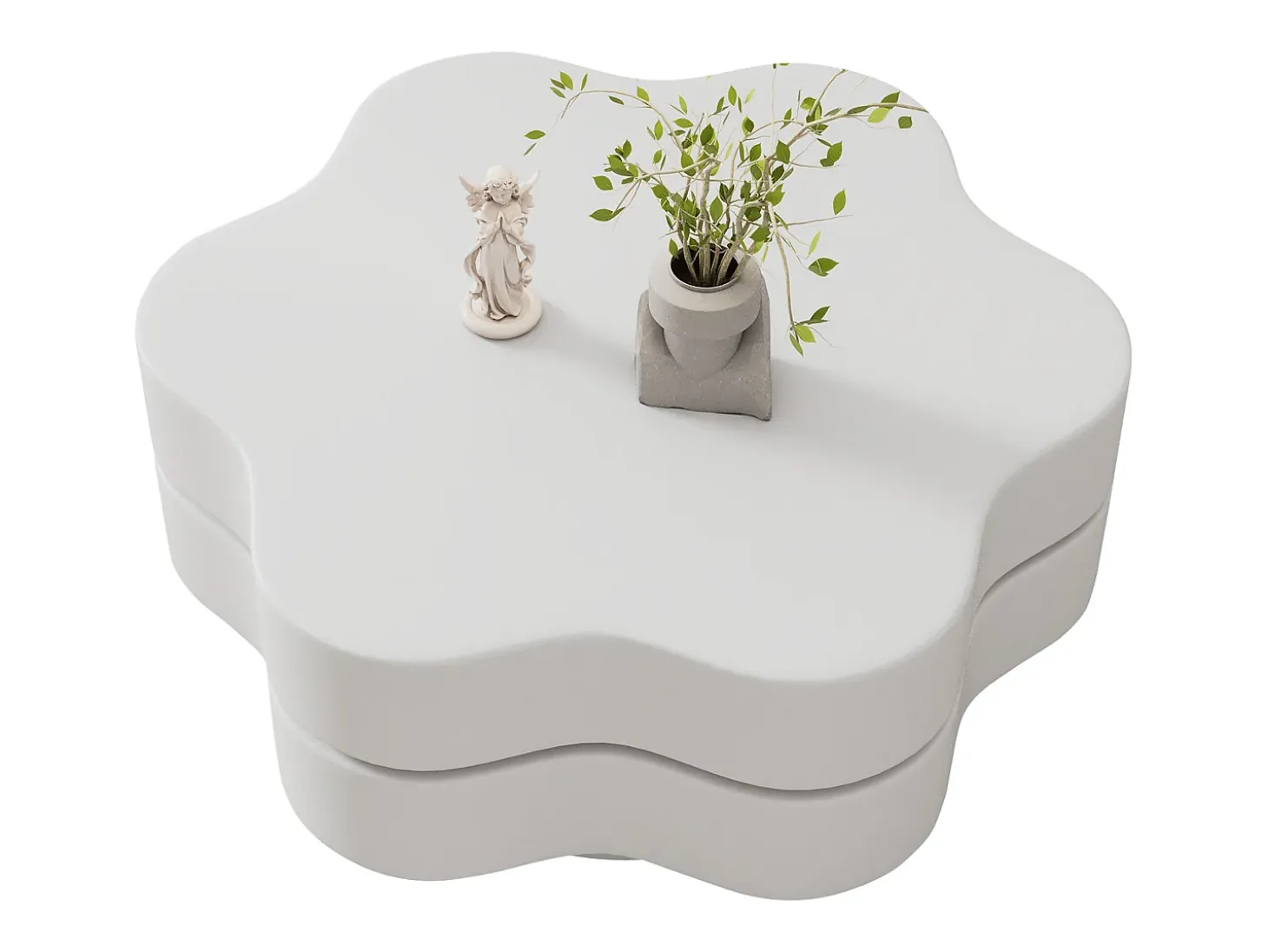 Mesa de centro redonda con tablero giratorio 360° y LED, diseño floral, MDF, crema (74,8x67,5x31 cm)