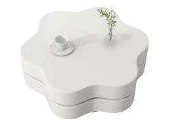 Mesa de centro redonda con tablero giratorio 360° y LED, diseño floral, MDF, crema (74,8x67,5x31 cm)