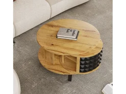 Mesa de centro redonda con estantes de almacenamiento giratorios - 85,2 x 80 x 45,2 cm - Tablero de partículas - Natural + Negro
