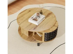 Mesa de centro redonda con estantes de almacenamiento giratorios - 85,2 x 80 x 45,2 cm - Tablero de partículas - Natural + Negro