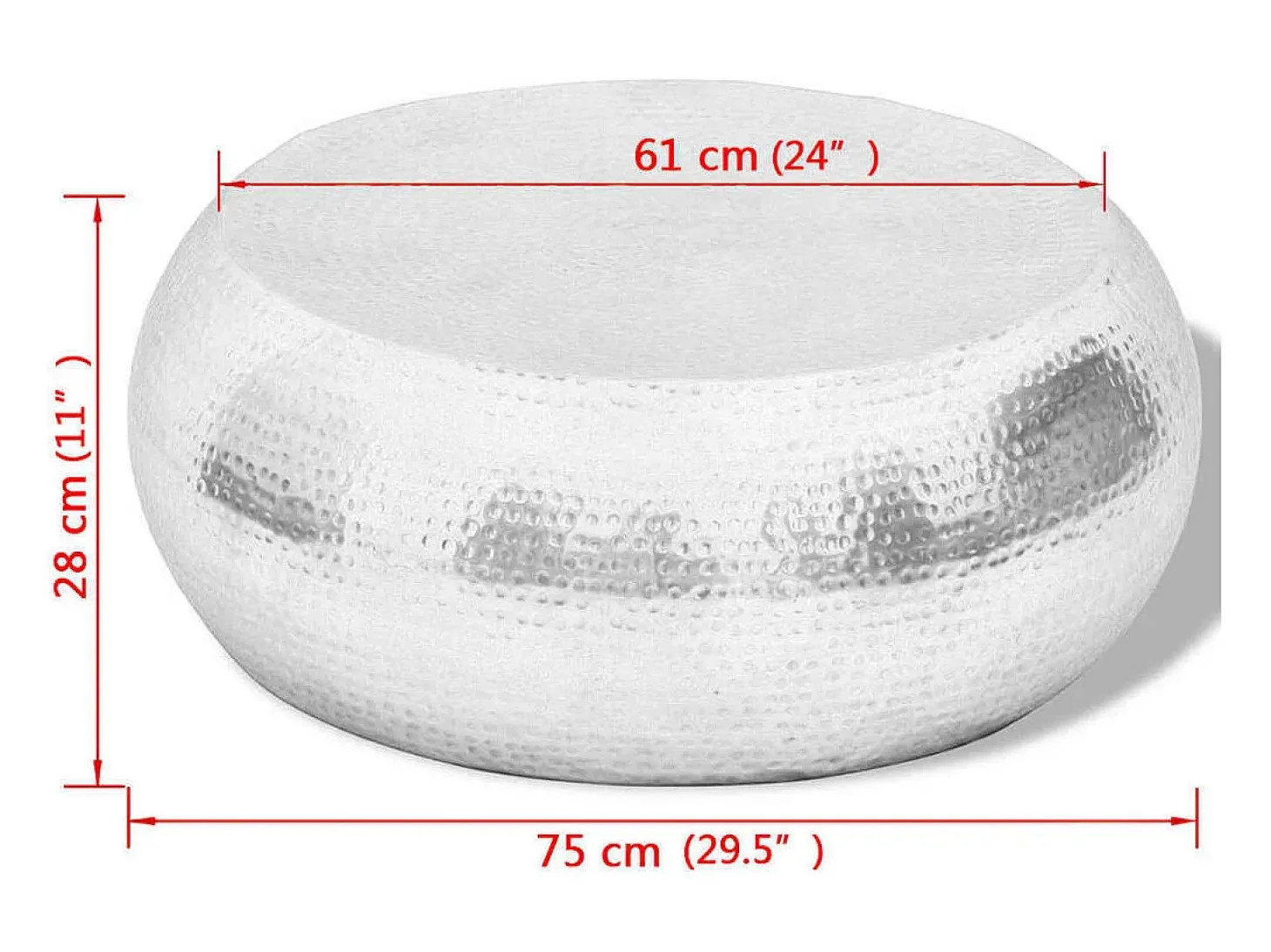 Mesa de centro redonda de aluminio martillado plateada