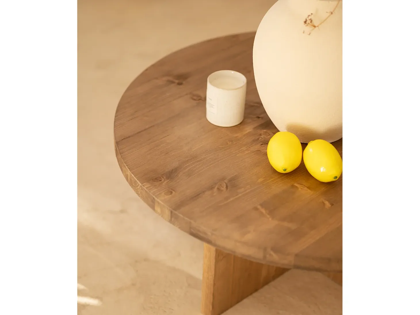 Mesa de centro redonda de madera de abeto Decowood color roble oscuro de Ø60cm - TOKYO - DECOWOOD