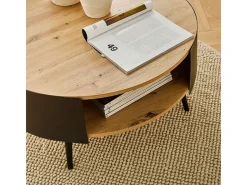 Mesa de centro redonda de 2 niveles con laterales de metal negro, Ø80 cm - EKLO