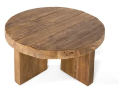 Mesa de centro redonda en madera de mango natural