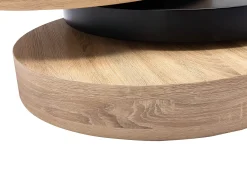 Mesa de centro redonda giratoria con 1 estante de MDF - Negro y natural claro - JANITA