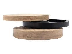 Mesa de centro redonda giratoria con 1 estante de MDF - Negro y natural claro - JANITA