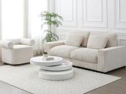 Mesa de centro redonda giratoria con 1 estante - MDF - Efecto mármol blanco - JANITA