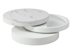 Mesa de centro redonda giratoria con 1 estante - MDF - Efecto mármol blanco - JANITA