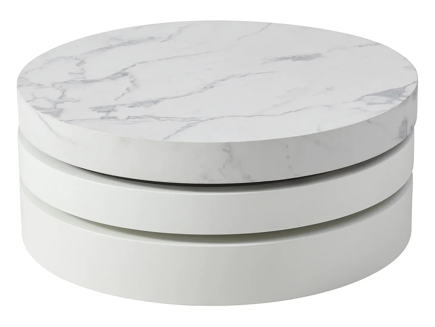 Mesa de centro redonda giratoria con 1 estante - MDF - Efecto mármol blanco - JANITA