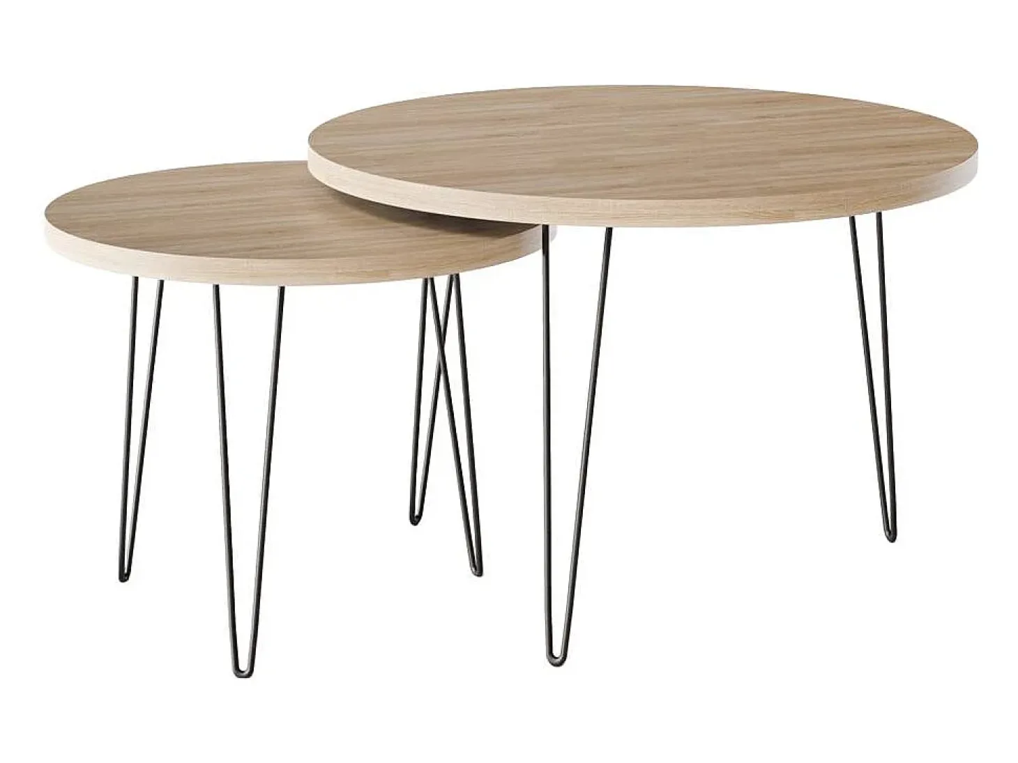Mesa de centro redonda LAPP, juego Ø50 + Ø68 cm, roble Sonoma