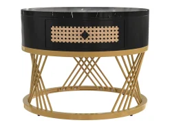 Mesa de centro redonda nido con cajón - Diseño de mármol negro - Patas de metal dorado