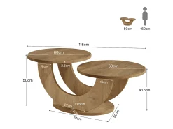 Mesa de centro redonda para sala de estar, mesa de centro rústica de 2 niveles con estructura en forma de U
