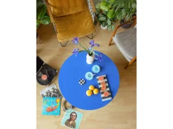Mesa de centro redonda tablero azul laminado de 3cm azúl prussia 100cm-HECHO EN ESPAÑA