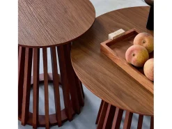 Mesa de centro redondas de efecto madera y abeto, set de 2 nogal