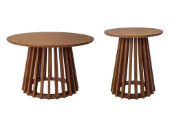 Mesa de centro redondas de efecto madera y abeto, set de 2 nogal