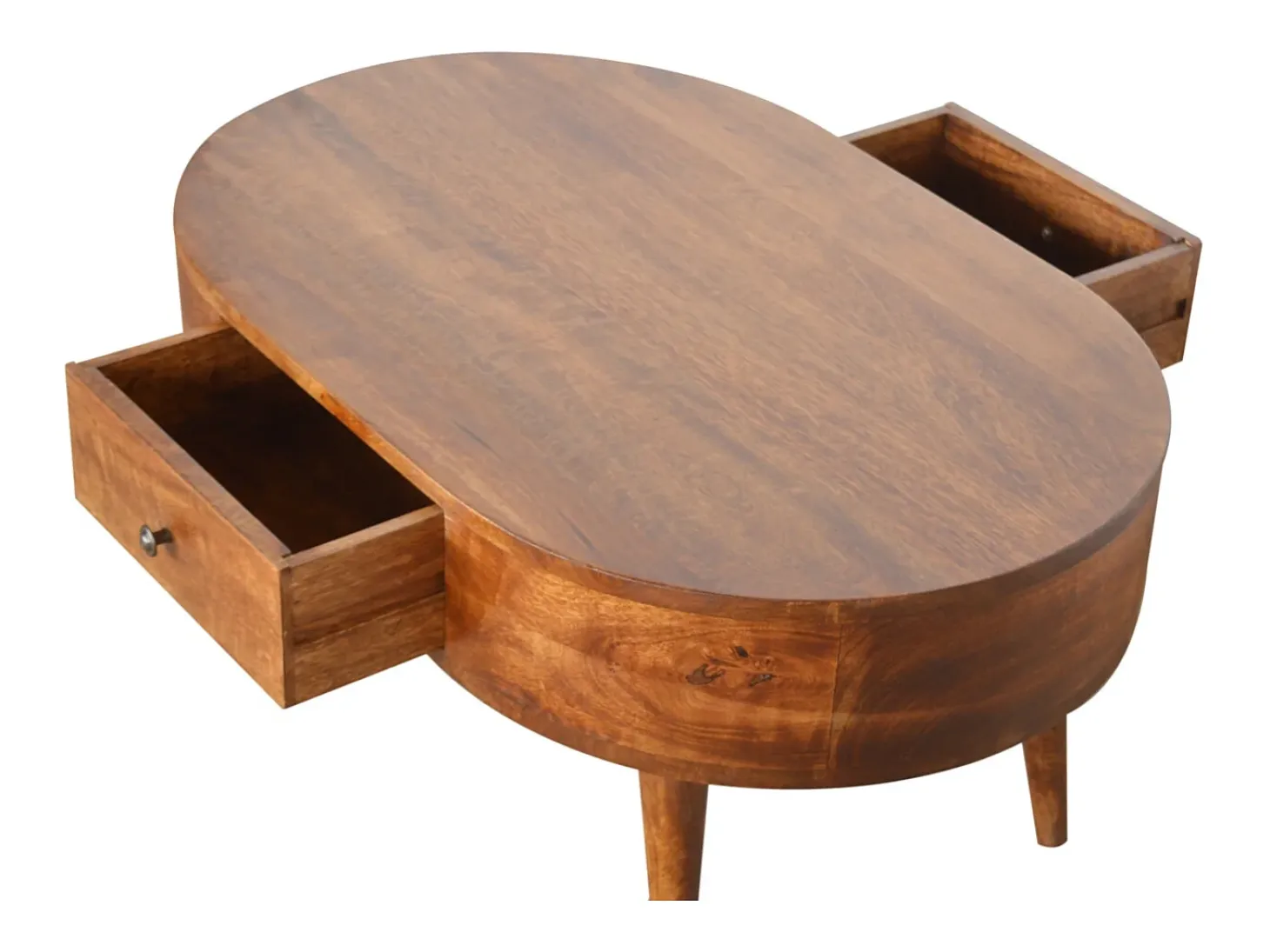 Mesa de centro redondeada de castaño Artisan Furniture, 2 cajones, marrón