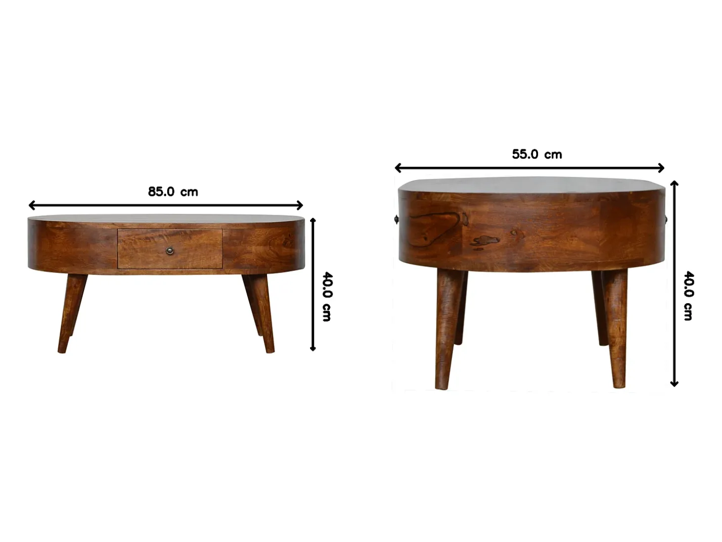 Mesa de centro redondeada de castaño Artisan Furniture, 2 cajones, marrón