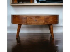 Mesa de centro redondeada de castaño Artisan Furniture, 2 cajones, marrón