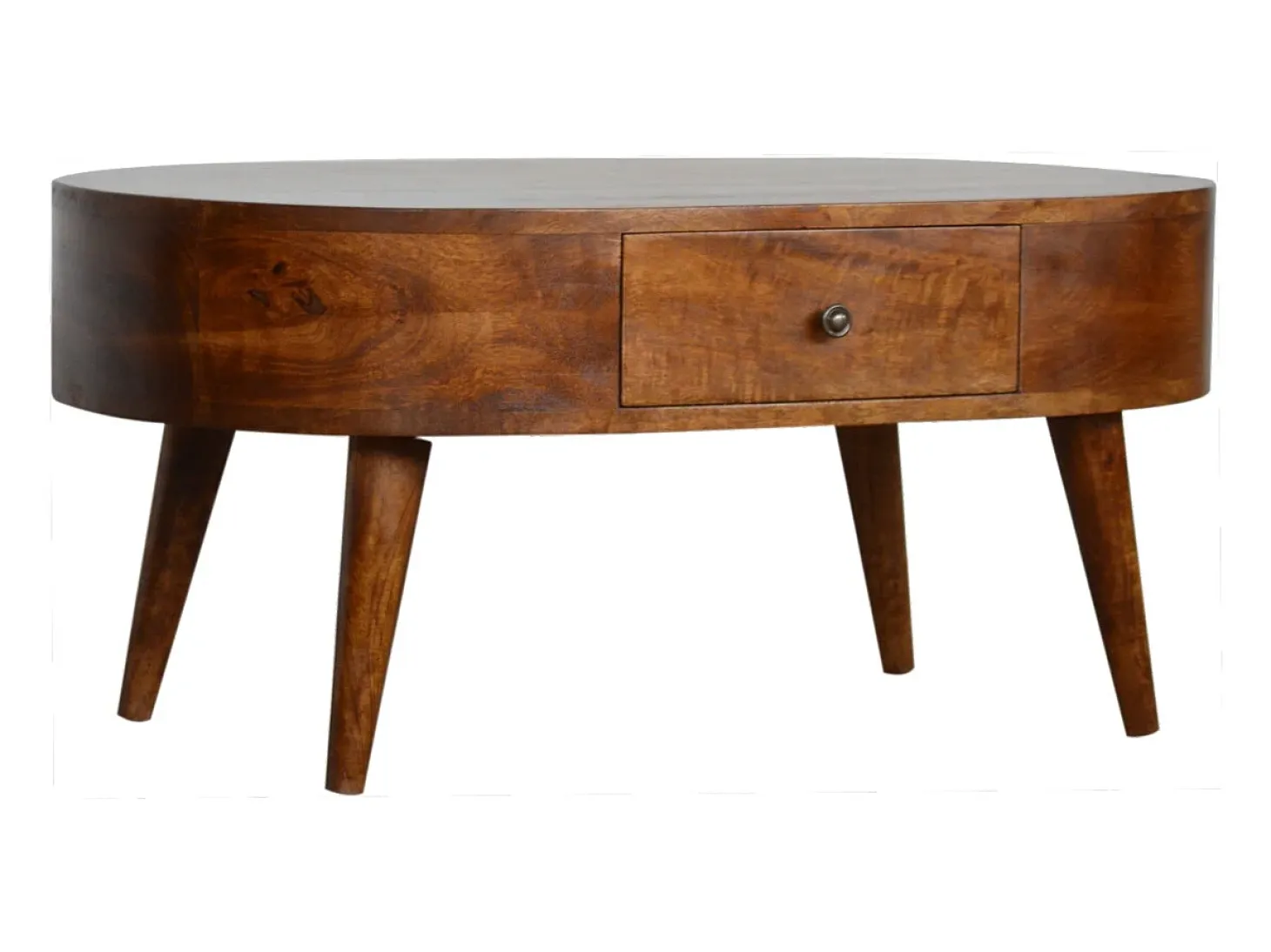 Mesa de centro redondeada de castaño Artisan Furniture, 2 cajones, marrón
