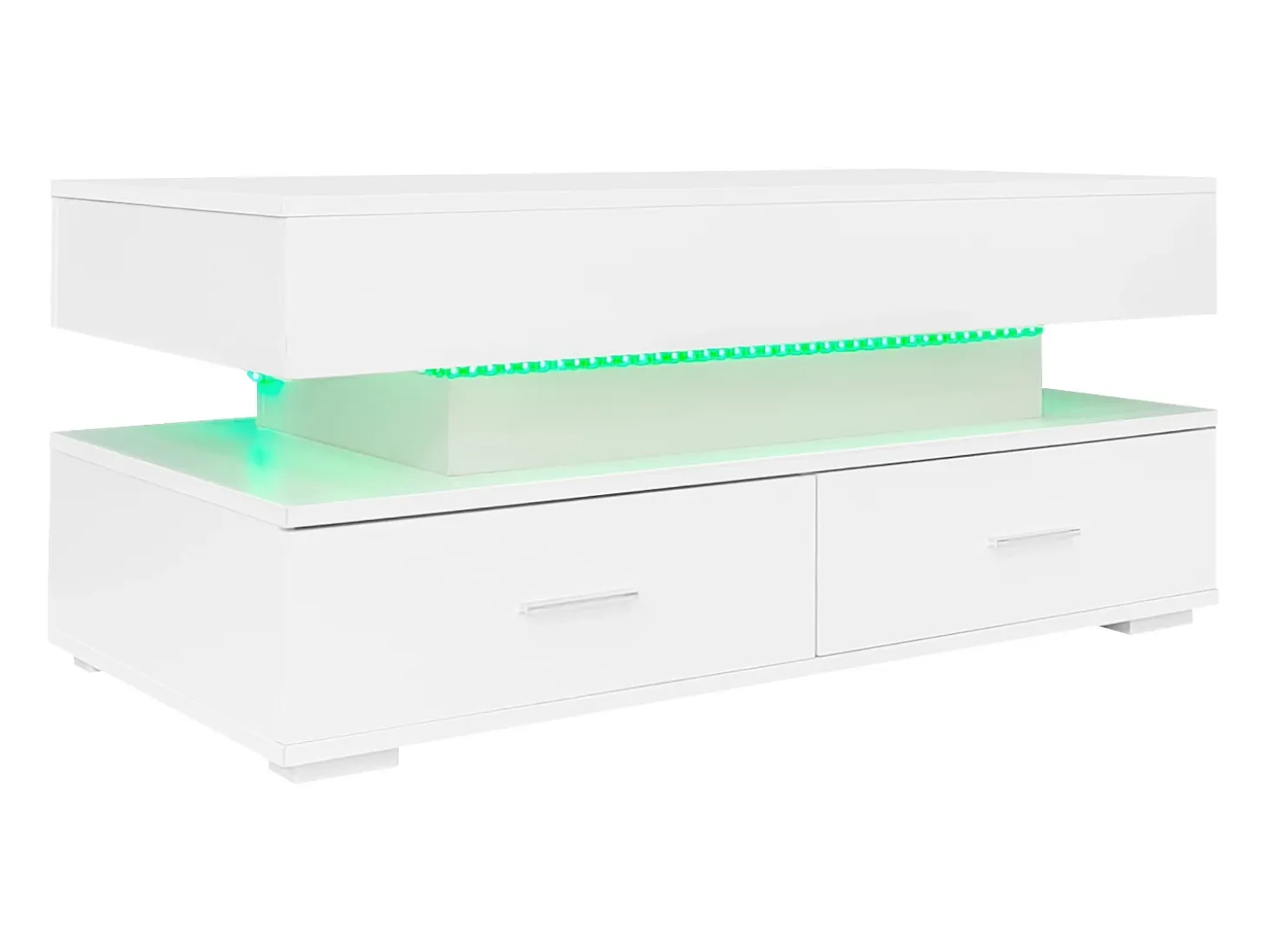 Mesa de centro regulable en altura con LED - 2 cajones - Controlada por APP - Blanco