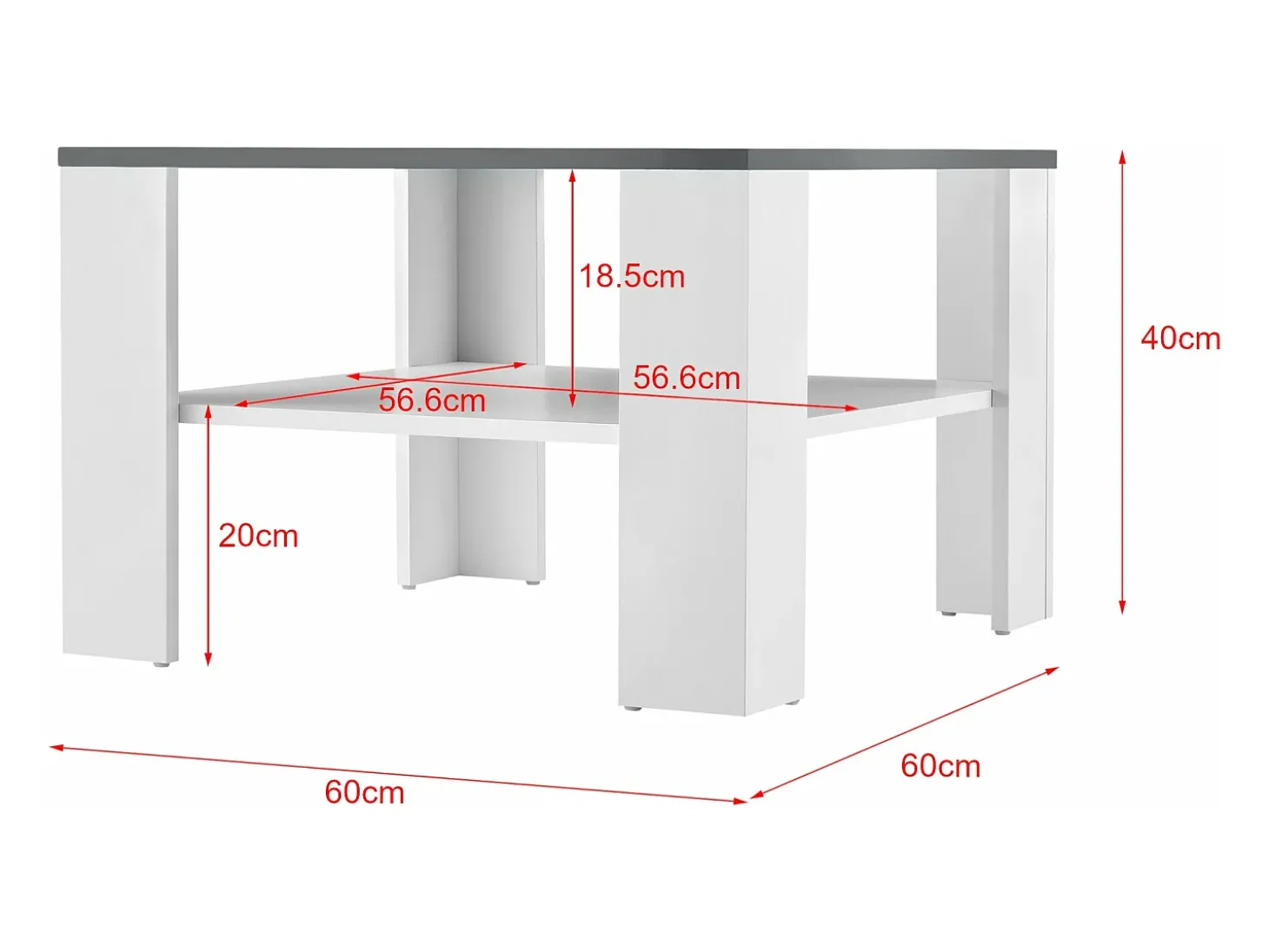 Mesa de centro salón 60 x 60 x 40 cm blanco y gris oscuro 03_0008433