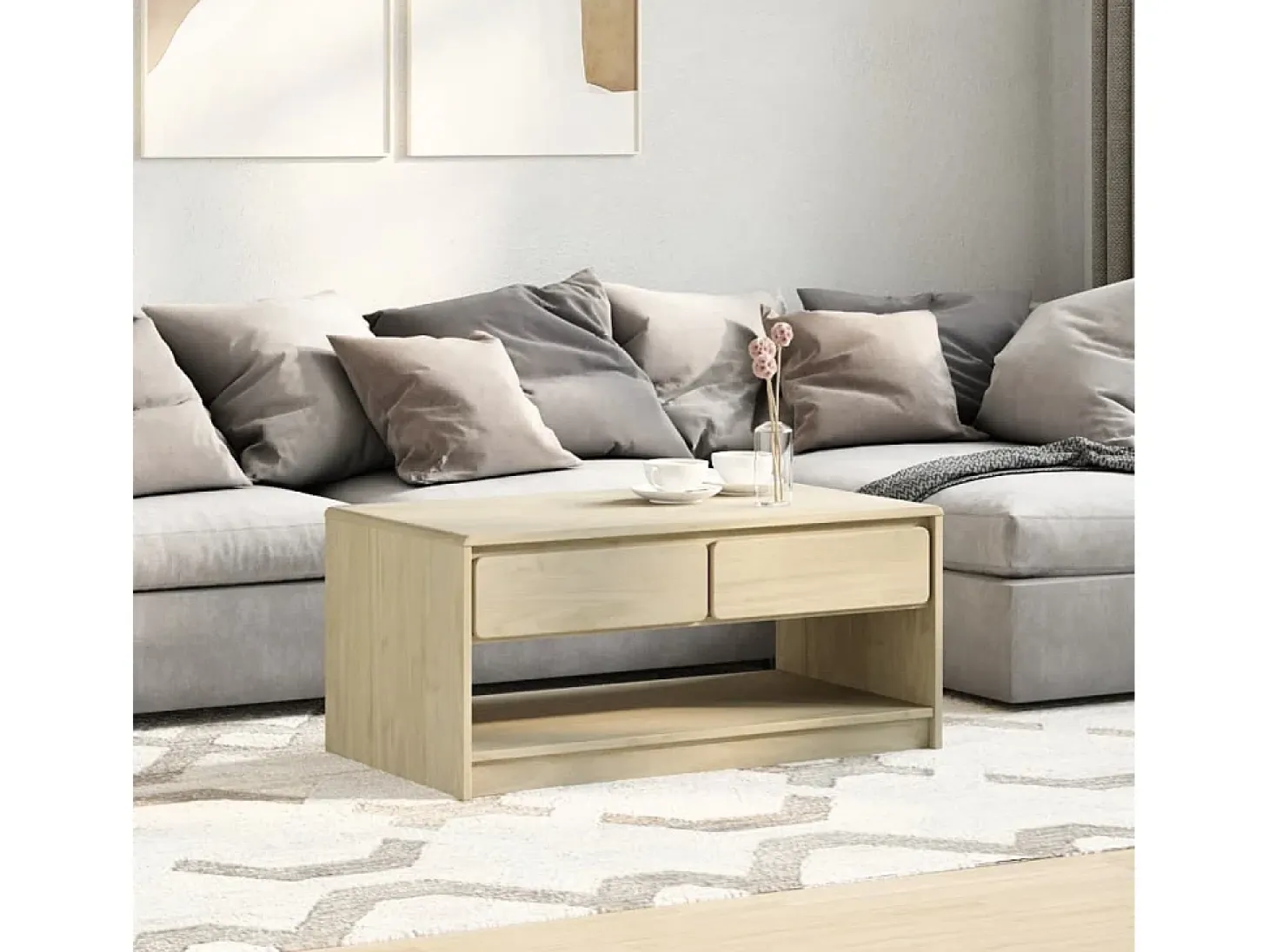 Mesa de centro SAUDA madera maciza pino color roble 99x55x45 cm