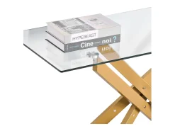 Mesa de Centro SucceBuy de Vidrio Moderna, con Tablero de Vidrio Templado y Patas Cruzadas de Metal, Equipada con Patas Ajustables Antideslizantes