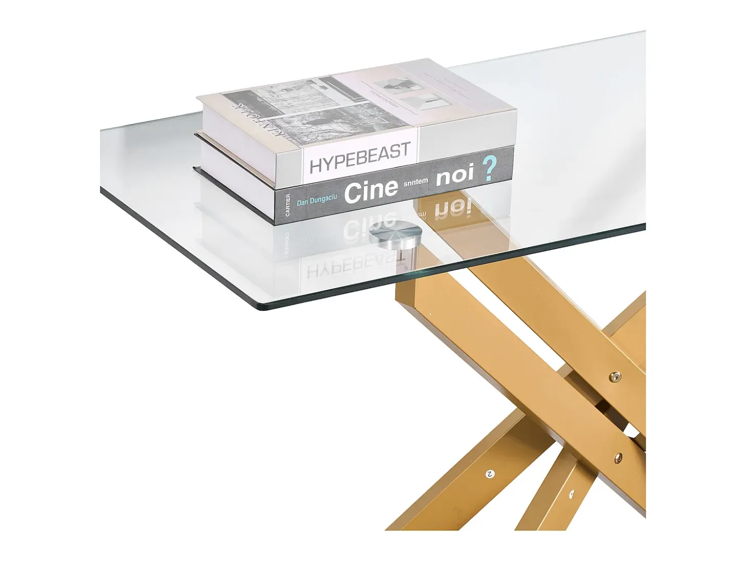 Mesa de Centro SucceBuy de Vidrio Moderna, con Tablero de Vidrio Templado y Patas Cruzadas de Metal, Equipada con Patas Ajustables Antideslizantes