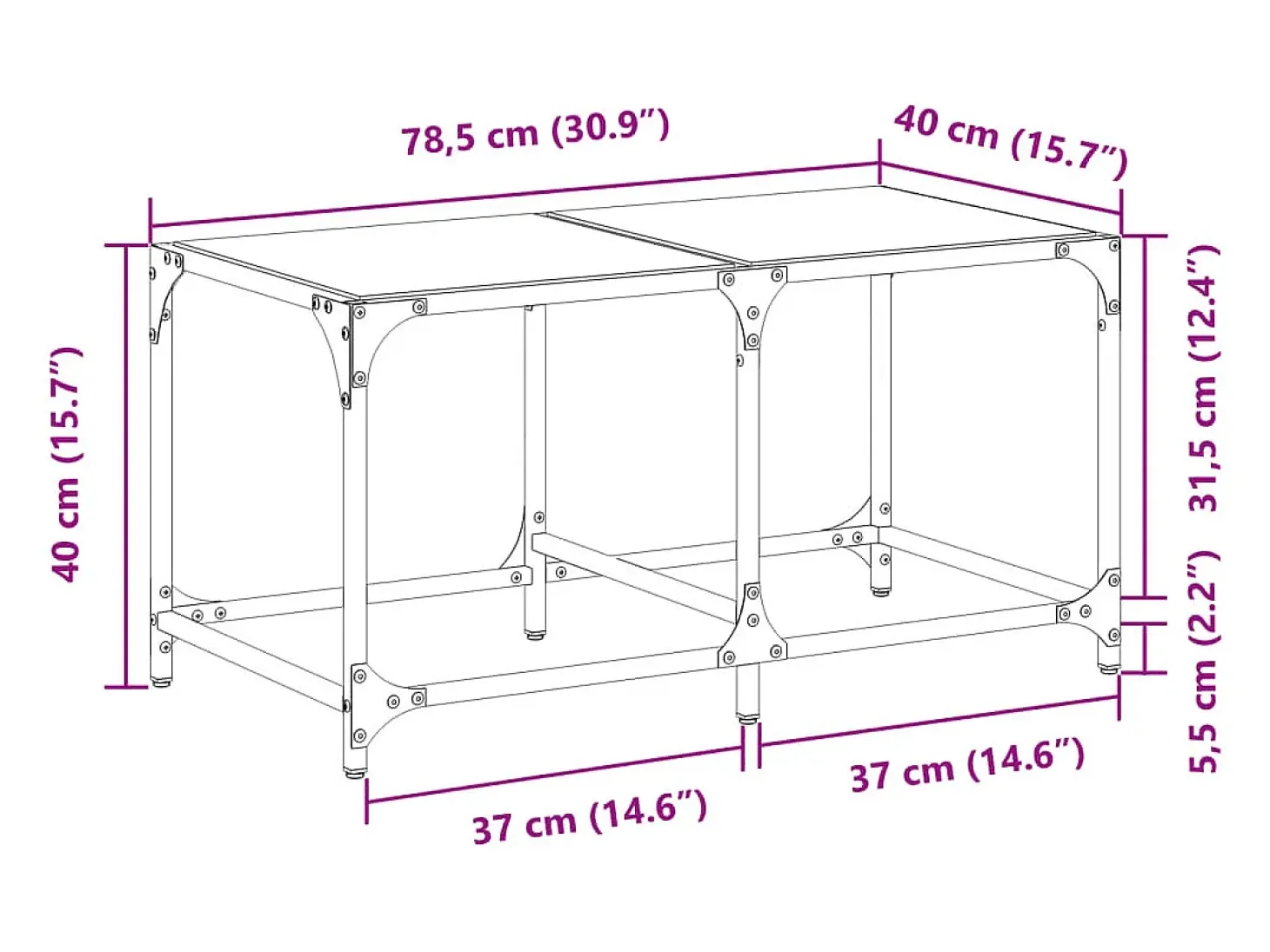 Mesa de centro superficie de vidrio acero negra 78,5x40x40 cm