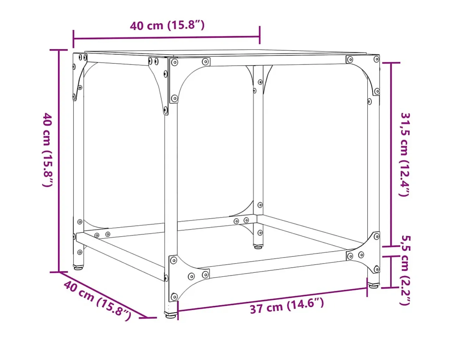 Mesa de centro superficie vidrio transparente acero 40x40x40 cm