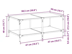 Mesa de centro superficie de vidrio acero negra 98,5x50x40 cm