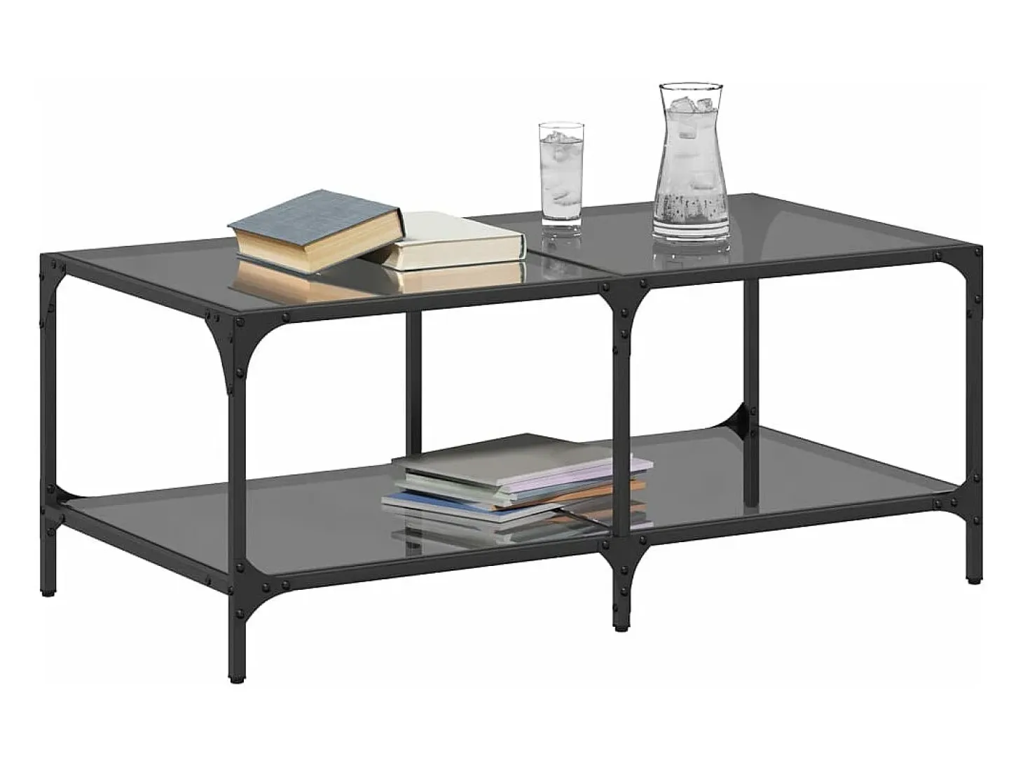 Mesa de centro superficie de vidrio acero negra 98,5x50x40 cm