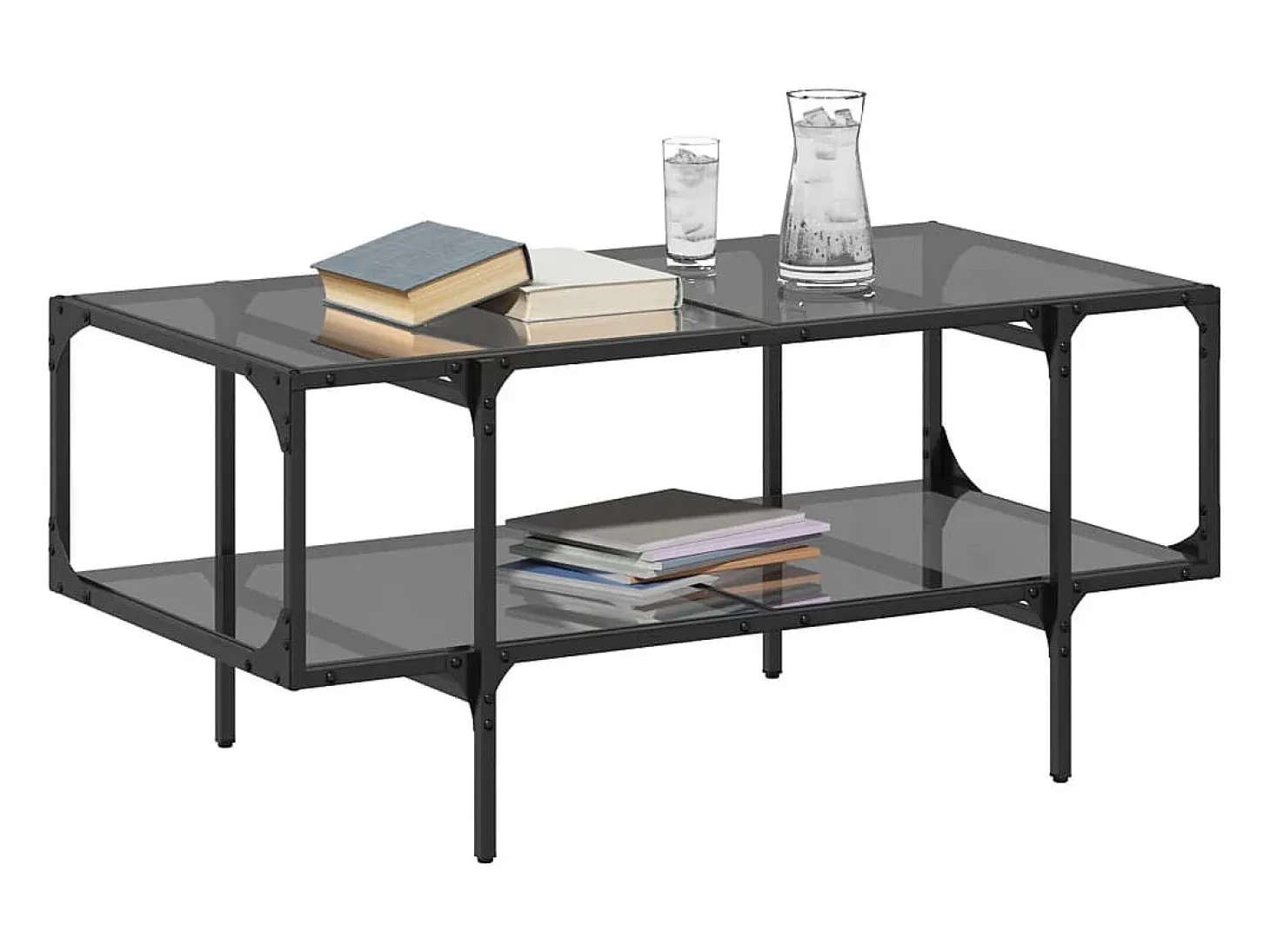 Mesa de centro superficie de vidrio acero negra 98,5x50x45 cm