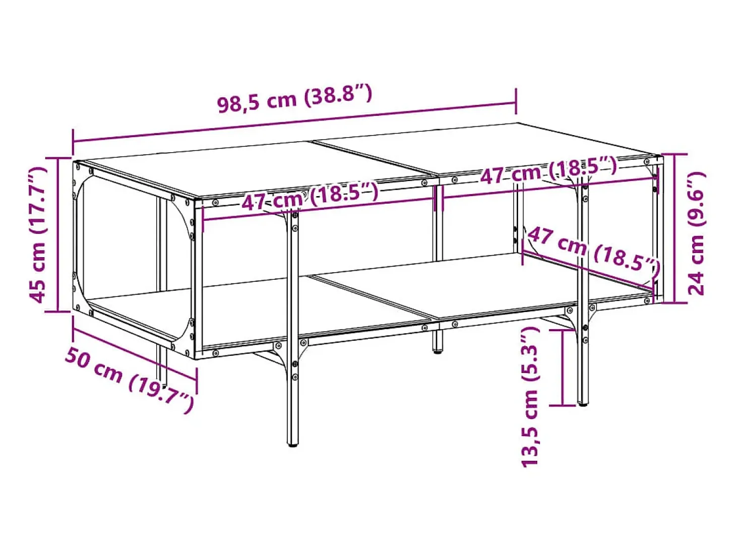 Mesa de centro superficie de vidrio acero negra 98,5x50x45 cm