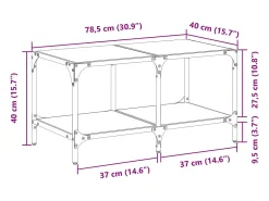 Mesa de centro superficie de vidrio acero negra 78,5x40x40 cm
