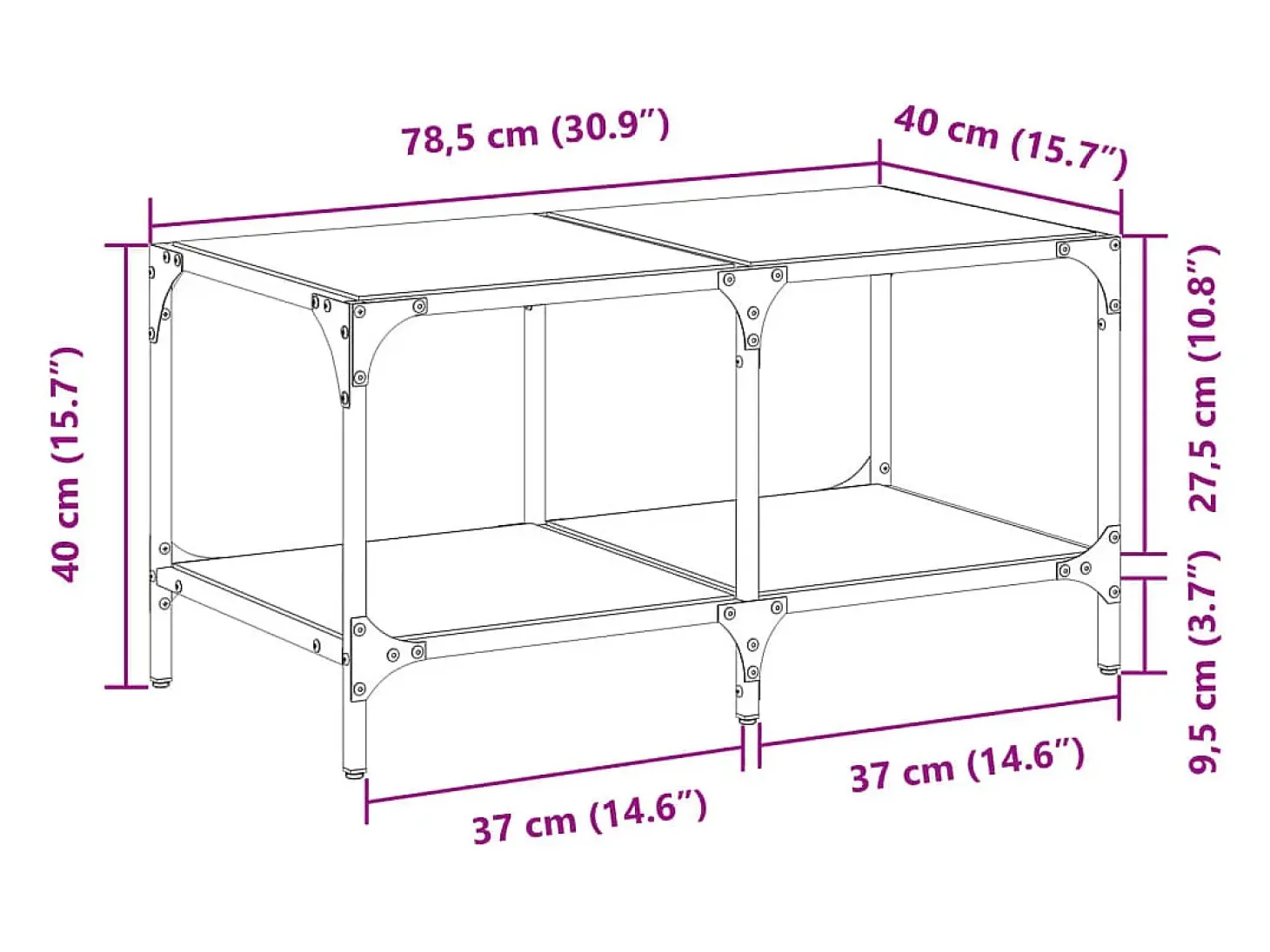 Mesa de centro superficie de vidrio acero negra 78,5x40x40 cm