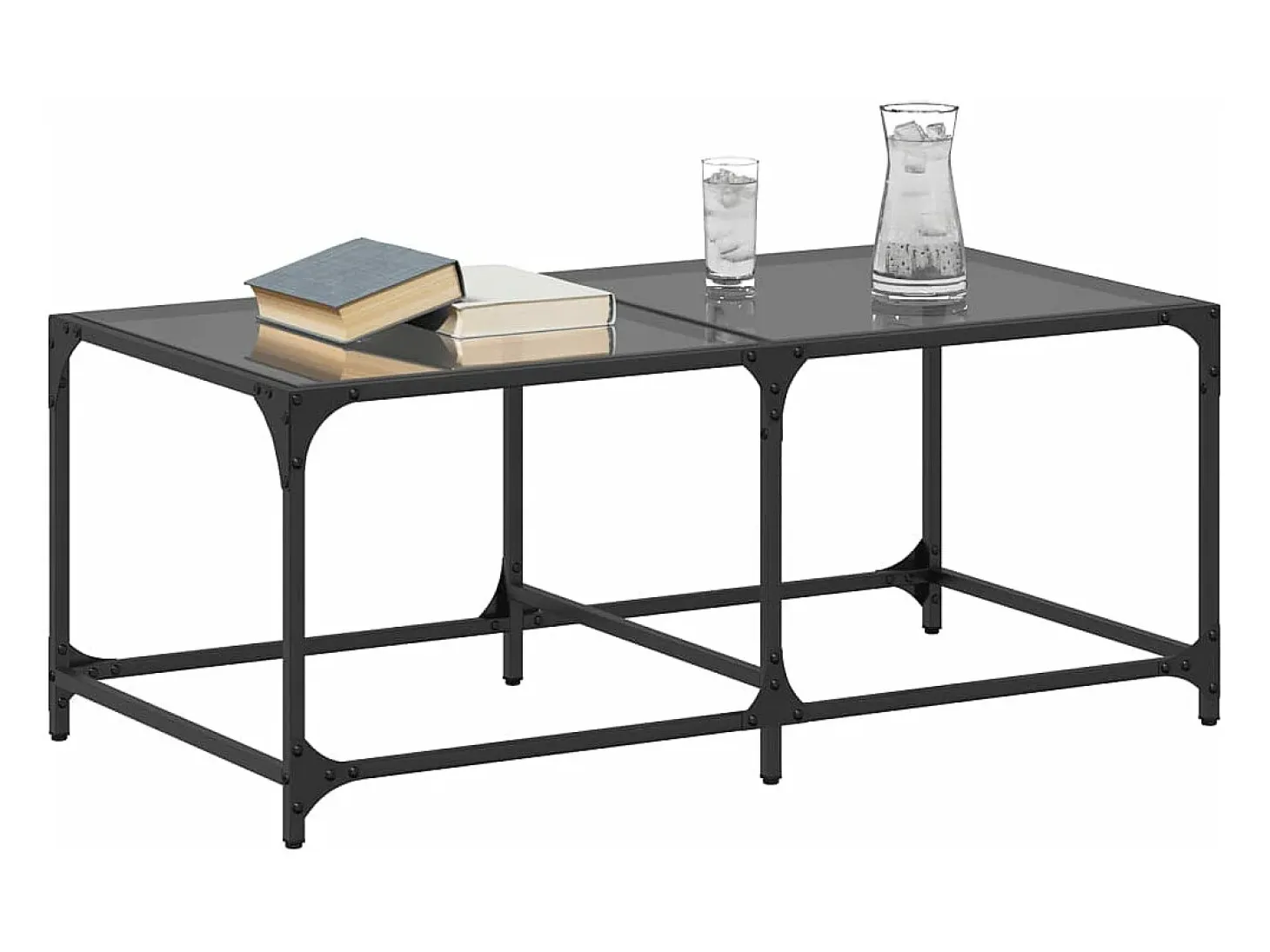 Mesa de centro superficie de vidrio acero negra 98,5x50x40 cm