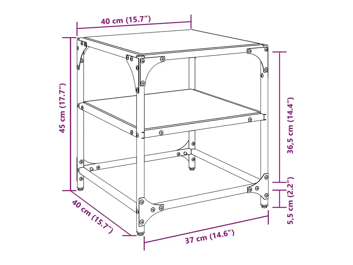 Mesa de centro superficie vidrio transparente acero 40x40x45 cm