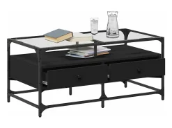 Mesa de centro superficie de vidrio acero negro 98,5x50x45 cm