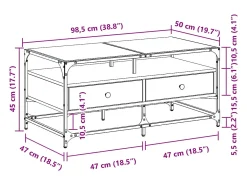 Mesa de centro superficie de vidrio acero negro 98,5x50x45 cm