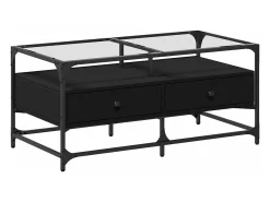 Mesa de centro superficie de vidrio acero negro 98,5x50x45 cm