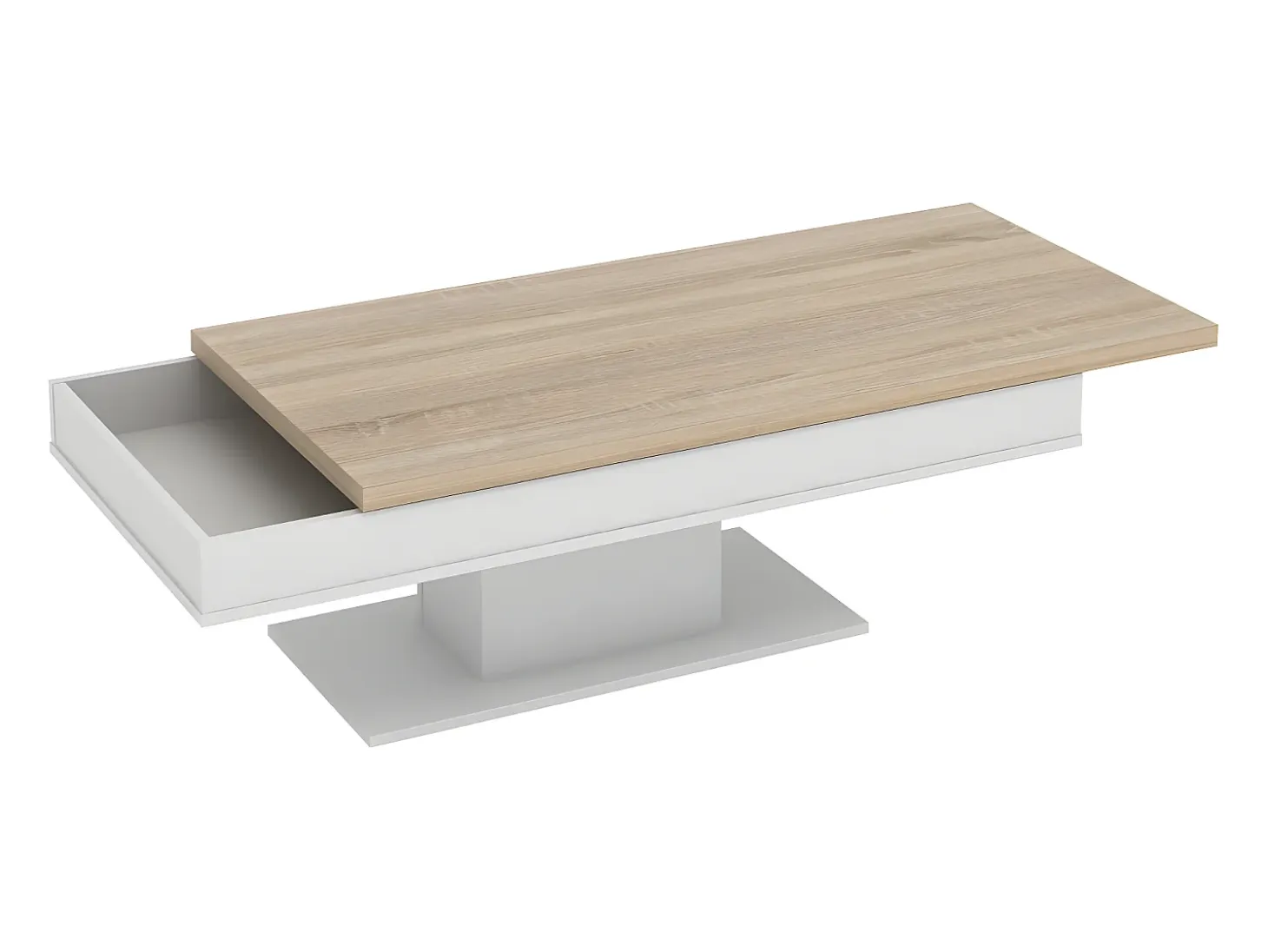 Mesa de centro tablero efecto roble con baúl ASTULIA - Barato