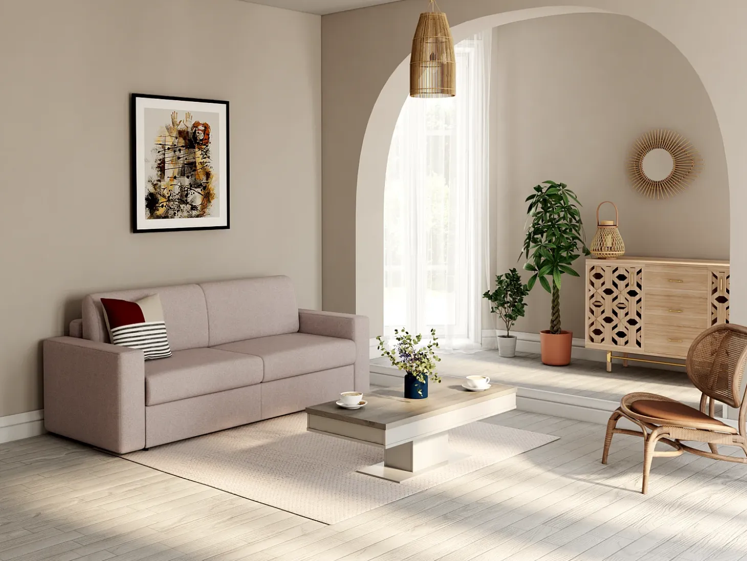 Mesa de centro tablero efecto roble con baúl ASTULIA - Barato