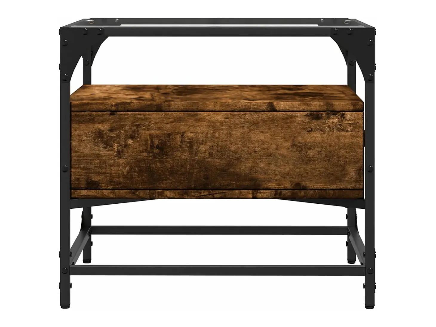Mesa de centro tapa de vidrio acero roble ahumado 50x50x45 cm