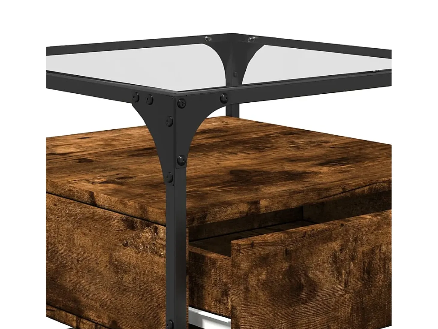 Mesa de centro tapa de vidrio acero roble ahumado 50x50x45 cm