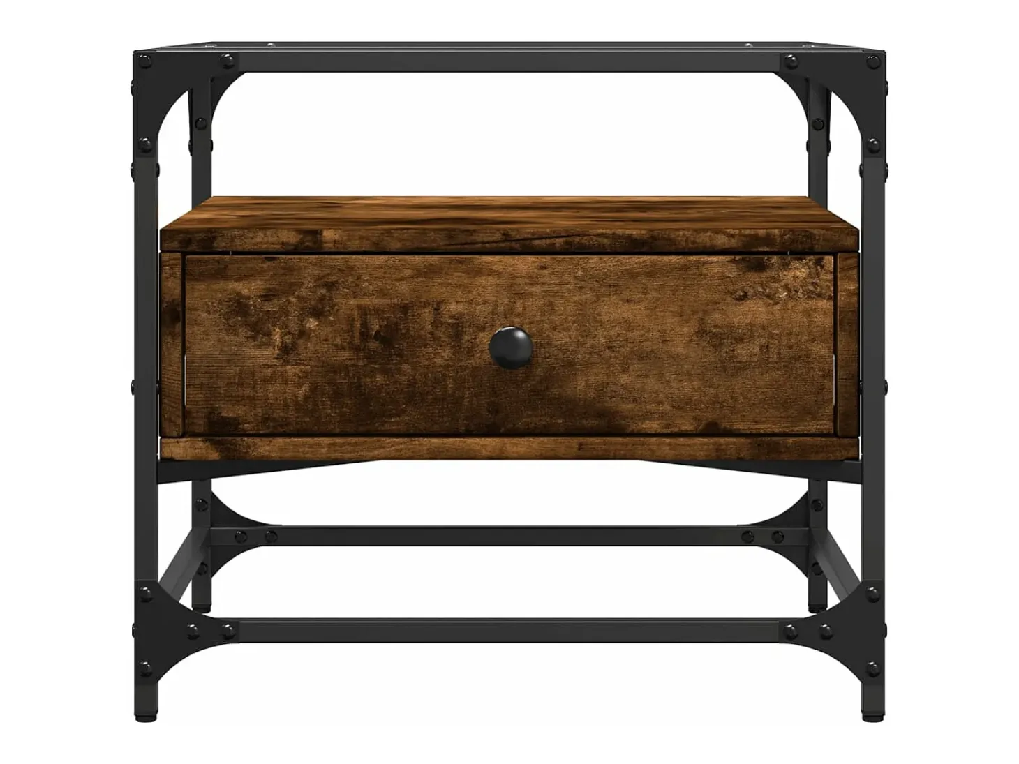 Mesa de centro tapa de vidrio acero roble ahumado 50x50x45 cm