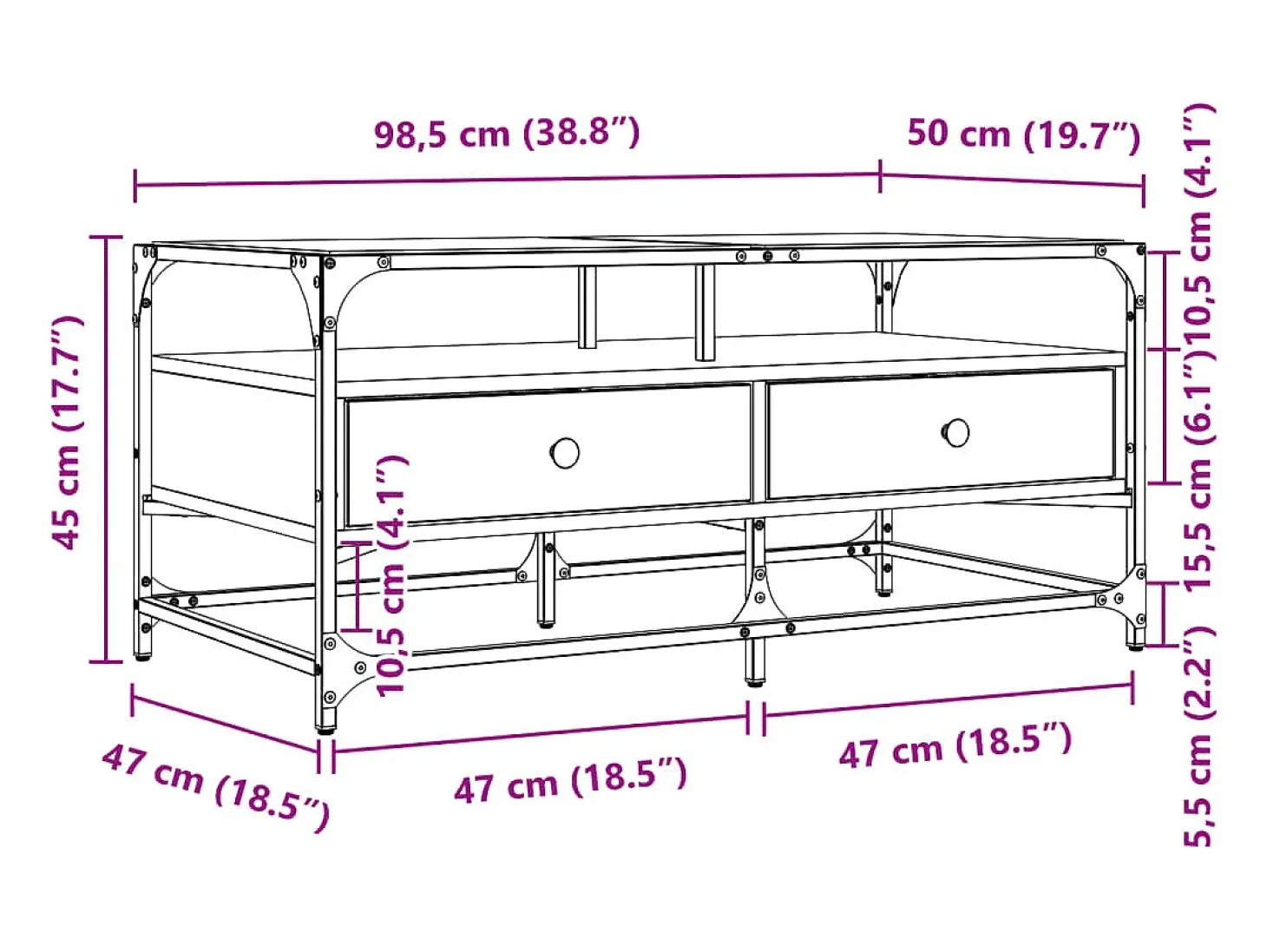 Mesa de centro tapa de vidrio acero roble Sonoma 98,5x50x45 cm