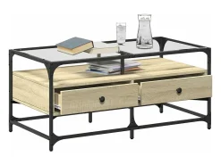 Mesa de centro tapa de vidrio acero roble Sonoma 98,5x50x45 cm