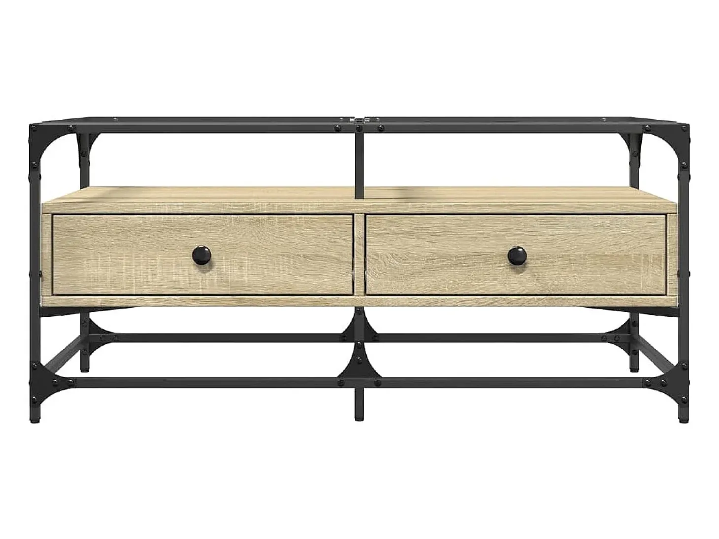 Mesa de centro tapa de vidrio acero roble Sonoma 98,5x50x45 cm